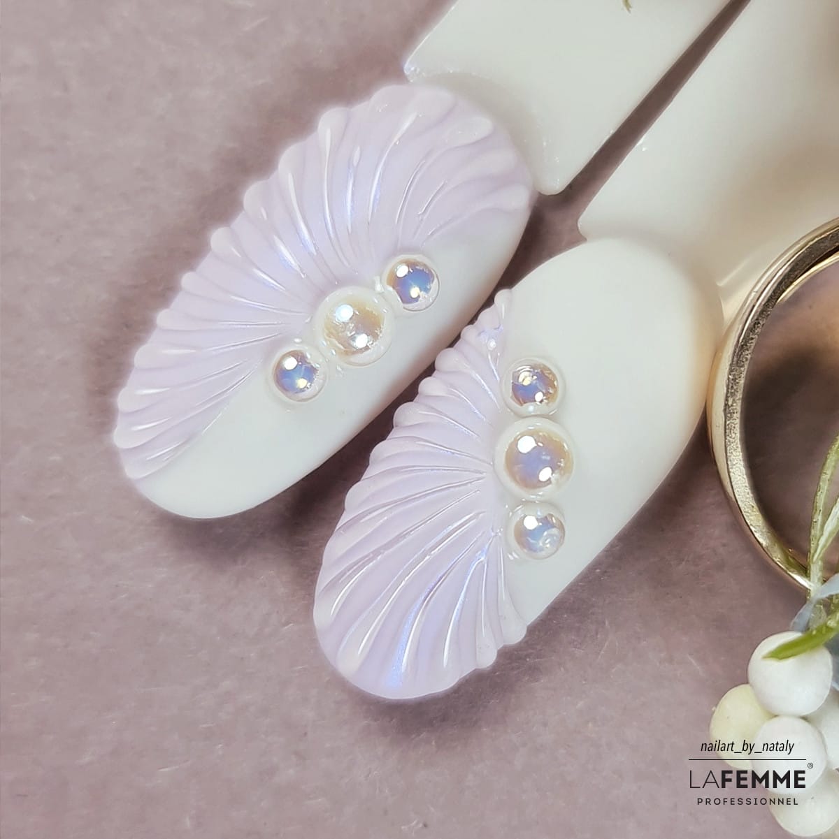 h202 h198 mezzeperle shell effect nailart wedding effetto conchiglia con perle
